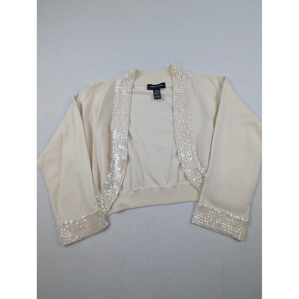 Cable & Gauge Ivory Silk Blend Sequin Trim Two Piece Set Shrug/Bolero Shell XL - Picture 6 of 16